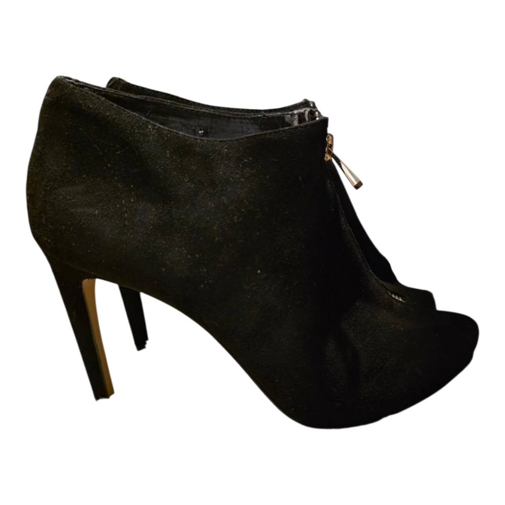 ANN TAYLOR "Mattie" Black Suede‎ Peep Toe Booties - Size 9